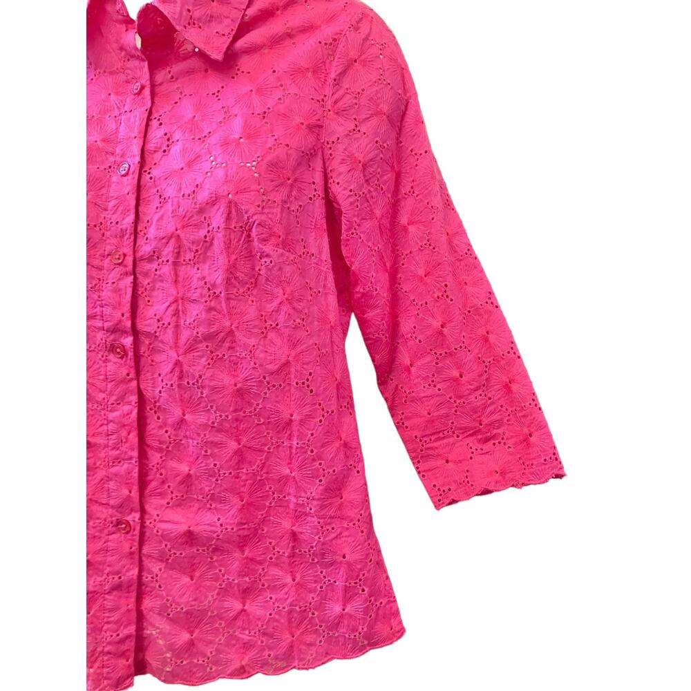 Coldwater Creek Women's Pink Floral Cotton Eyelet Pattern Button-Up Blouse SZ XS - Picture 7 of 9